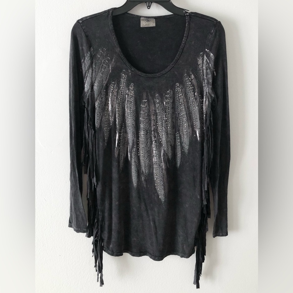 🔥Y2K Vocal Studded Fringe Feather Scoop Neck Top